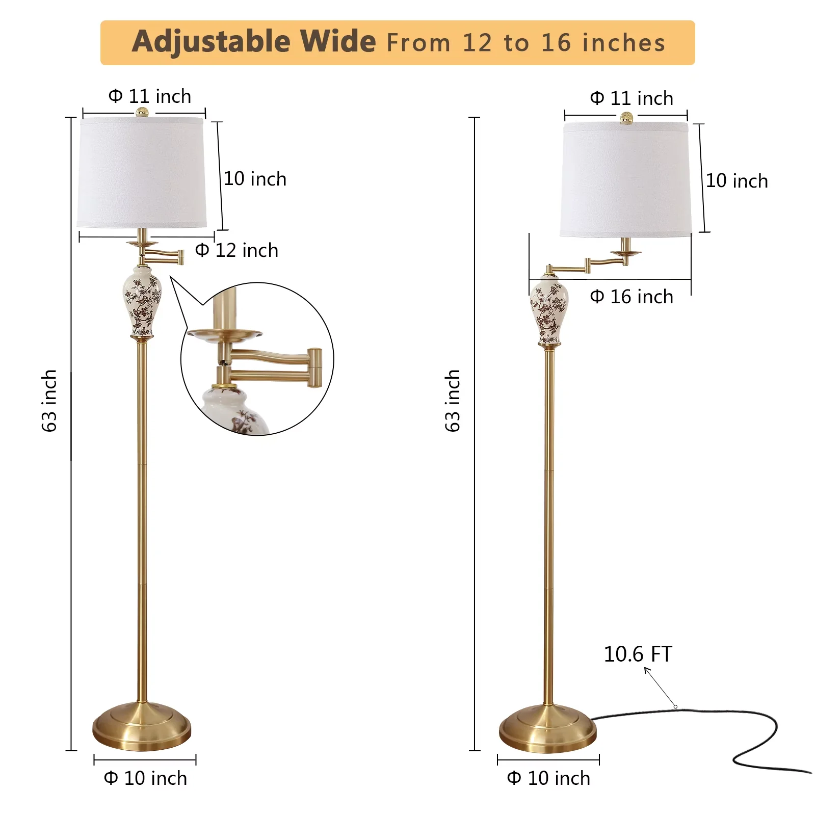 Floor Lamp Sleek with LED, Energy Efficient - Brown Ceramic for Living Room Model E0EED3