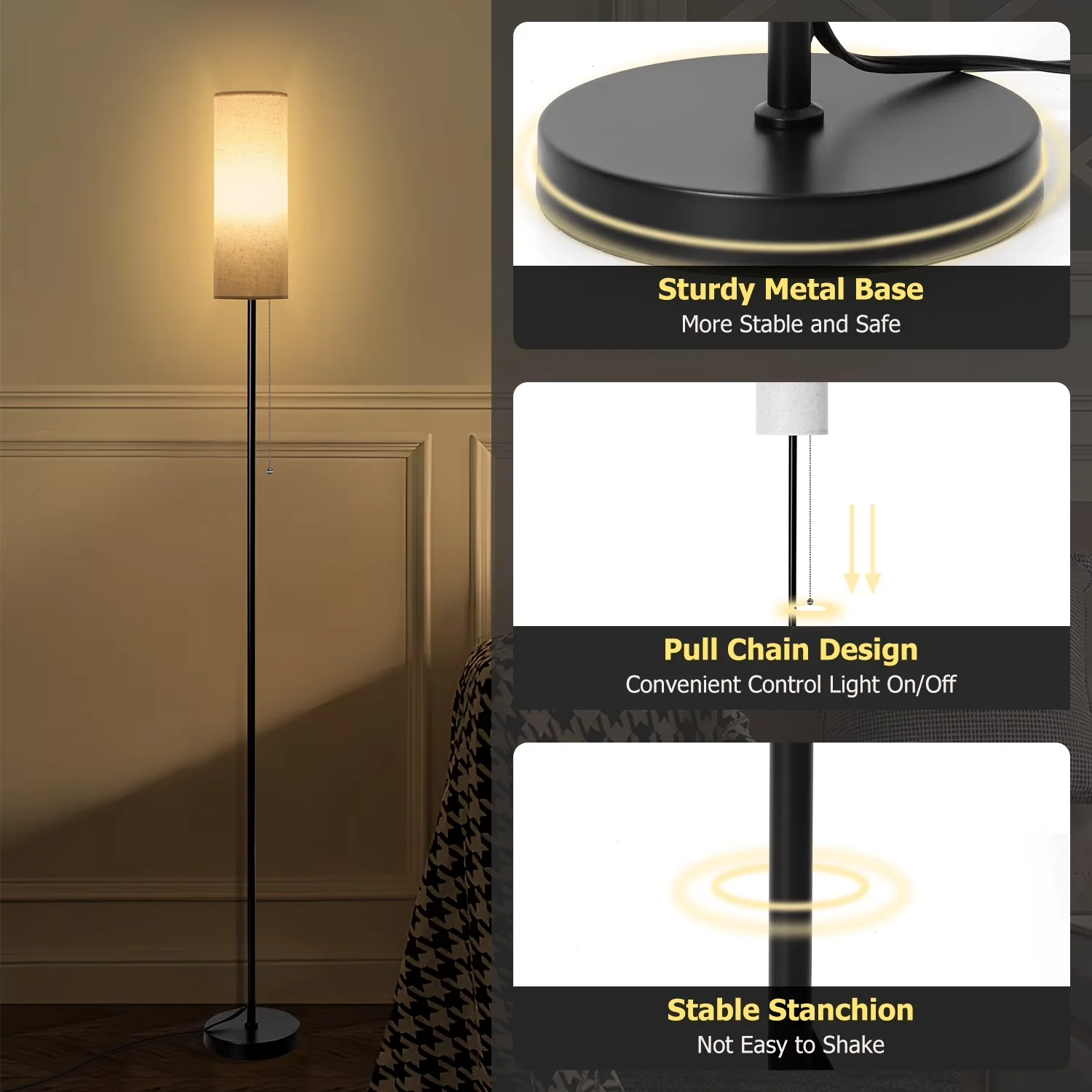 Floor Lamp Sleek with LED, Eco Friendly, Energy Efficient - Metal, Wood Black Model CC0B76