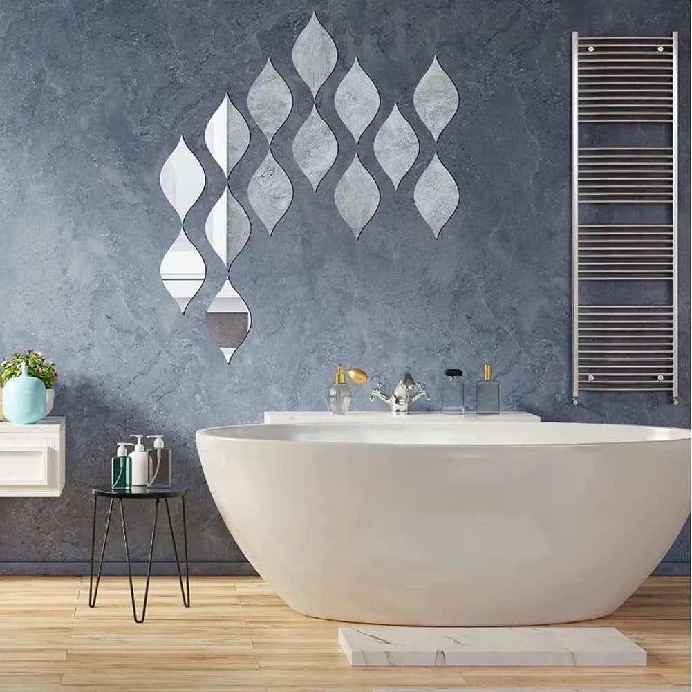 Durable Wallpaper Wall Decals Wall Covering with Reusable, Each mirror sticker size 7.87x3.93inch - Silver Acrylic for Living Room,... Model A32150