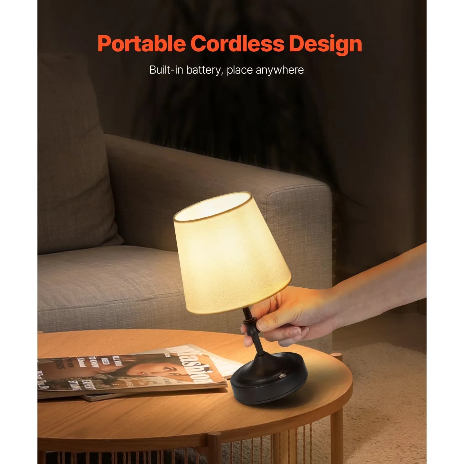 Classic Table Lamp with Battery, Bedside Lamps, Adjustable 3-Level Brightness - Metal Black Model 0783D2