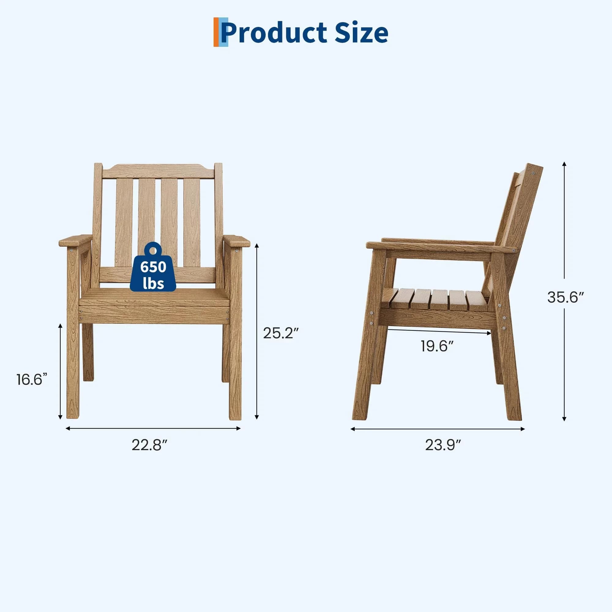 Reliable Patio Chair with Fade Resistant, Outdoor Dining Chairs Set of 2 - Plastic Natural Model 06C16E