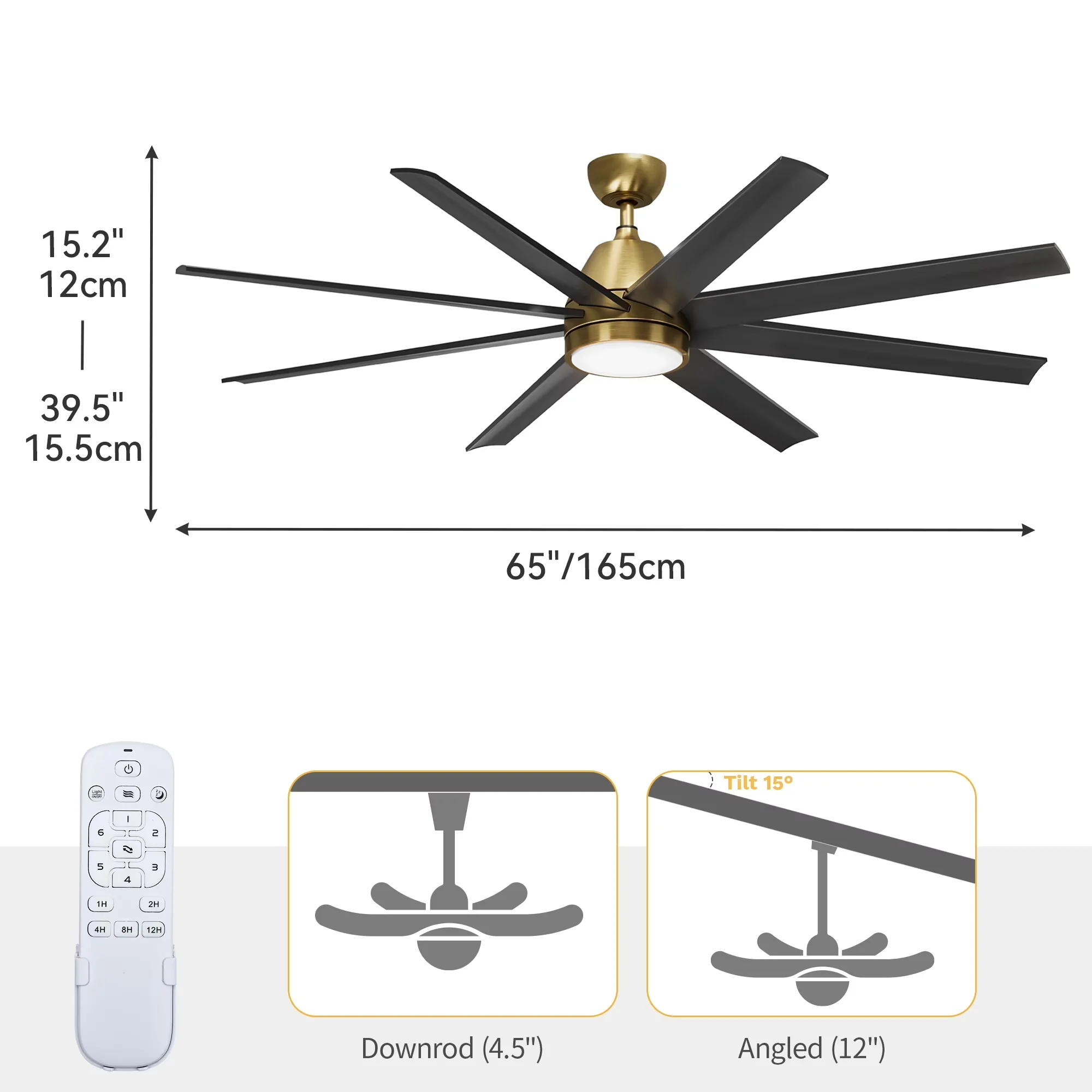 Classic Ceiling Fan with LED, Dimmable, Modern - Black Blade - Standard Series Model 28972D