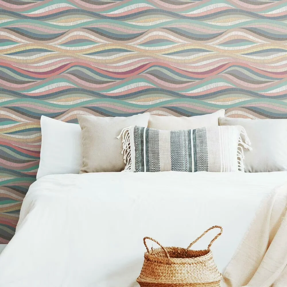 Essential Wallpaper with 100% removable peel and stick wallpaper, Mosaic Waves Peel and Stick - Blue Vinyl Model 266F1C