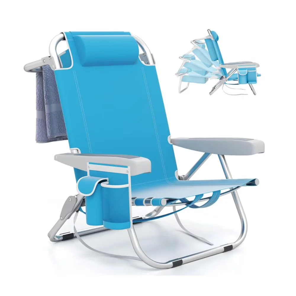 Modern Beach Chair with Adjustable, Waterproof, 1 Piece Foldable Backpack - Blue Model 445EA2