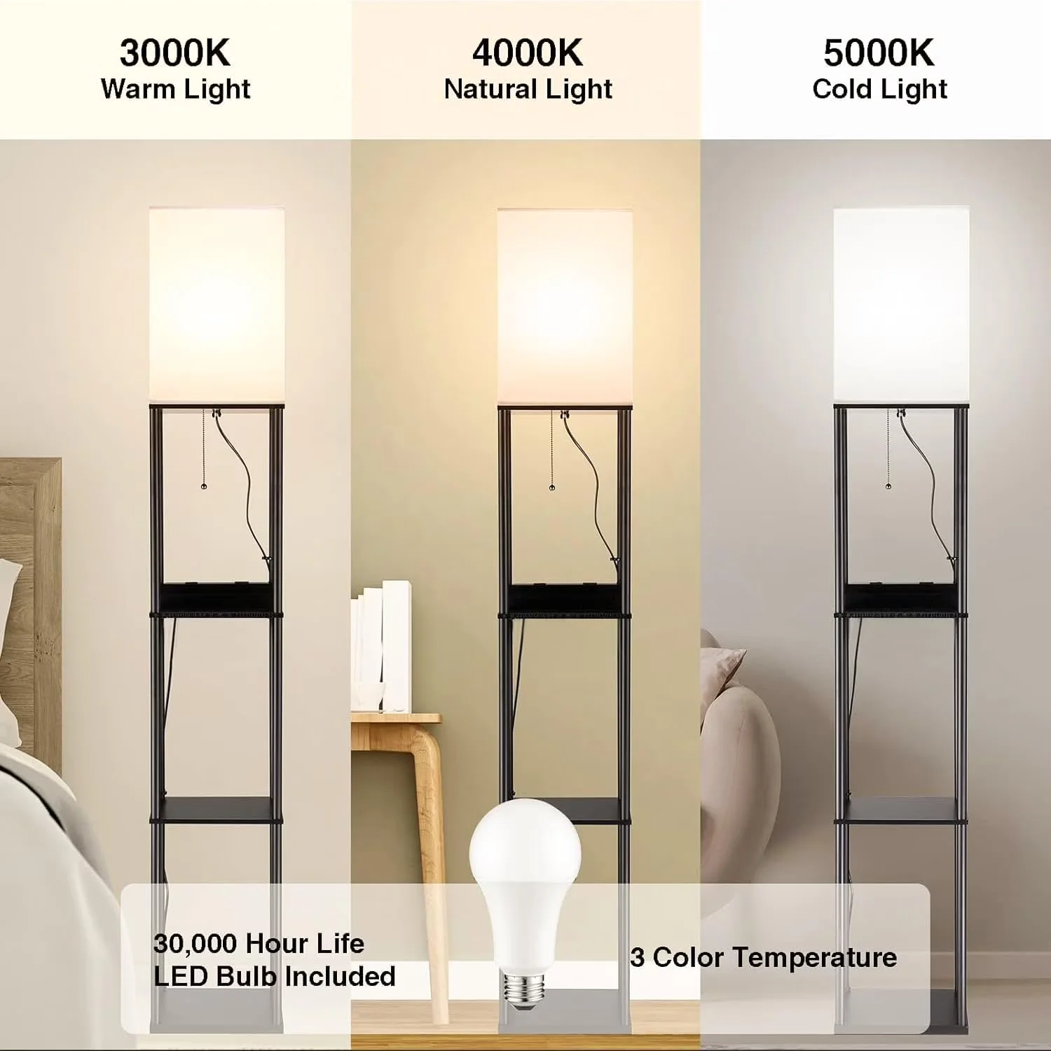 Premium Floor Lamp with LED, 9W, Dimmable - High-Density Fiber Material Black Model CF1841