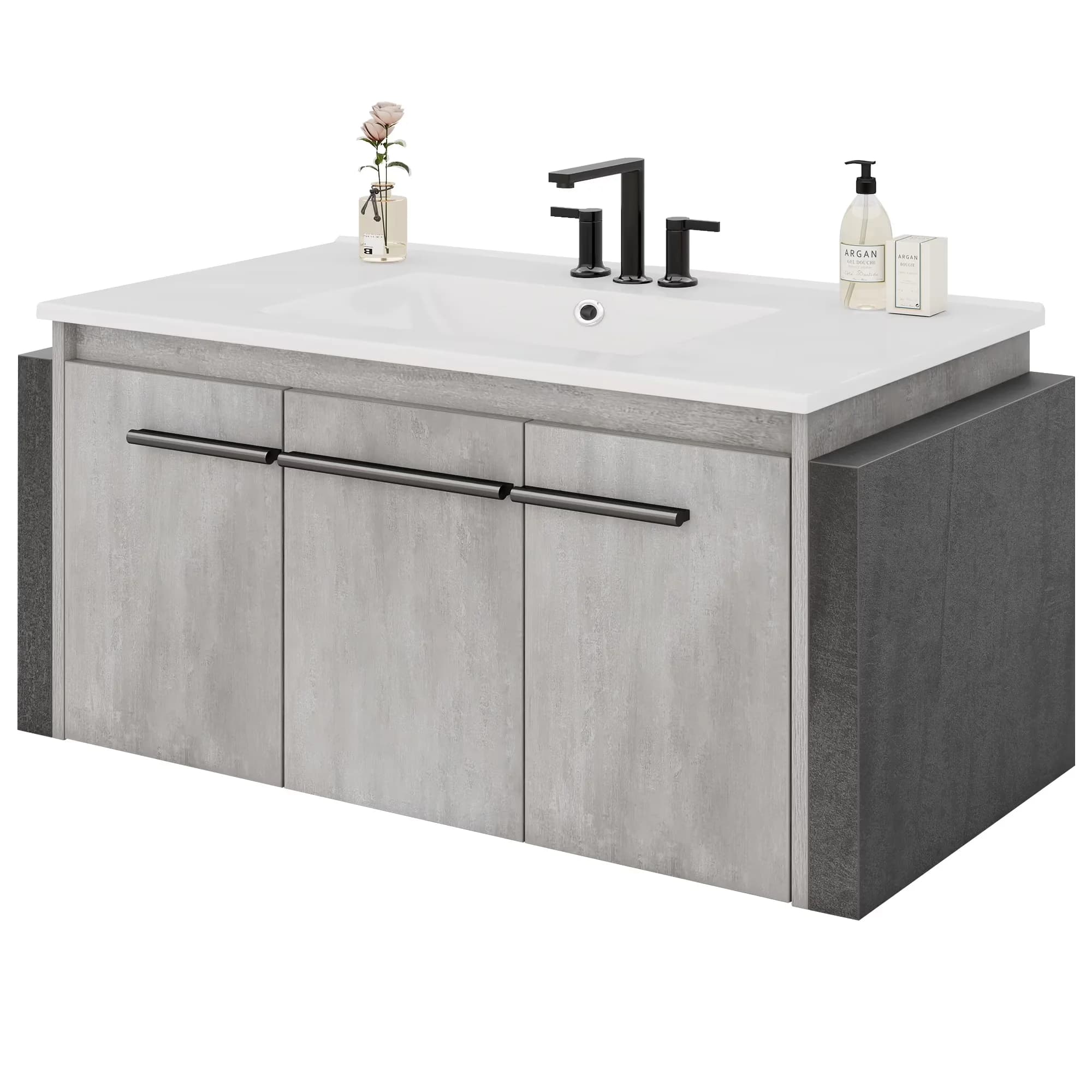 Bathroom Renovation Versatile with 36" Inch Wall Mounted Vanity, Sink, Gray - Model 844E67