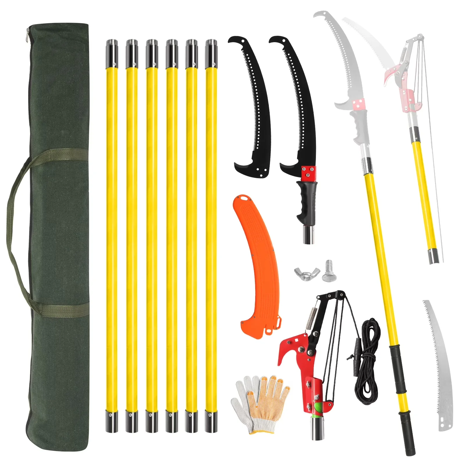 Durable Pole Saw with Telescoping, 26ft Lightweight Manual, Sharp Steel Blade - Model 2A48E3