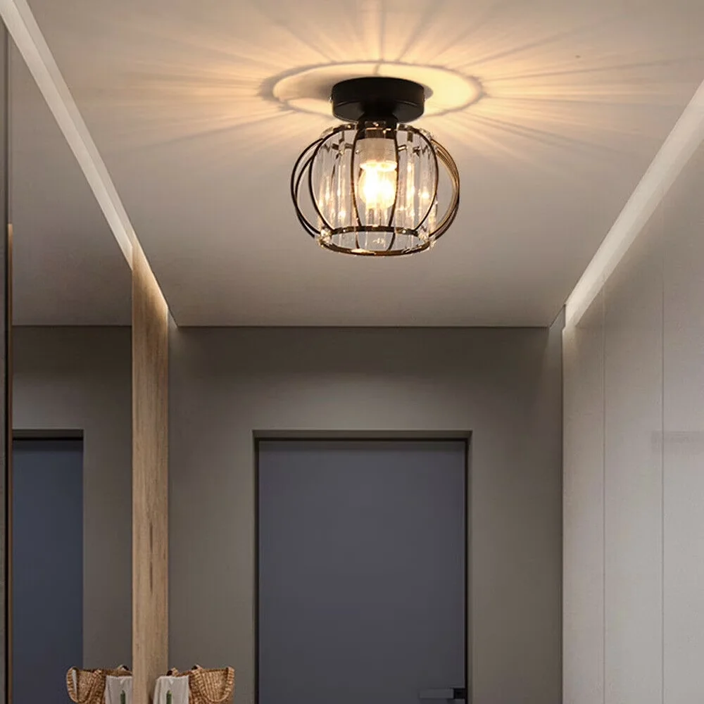 Efficient Ceiling Lights Fixture with LED, Modern, Mini Crystal Bedroom Flush Mount Light - Black Iron Model B46CA5