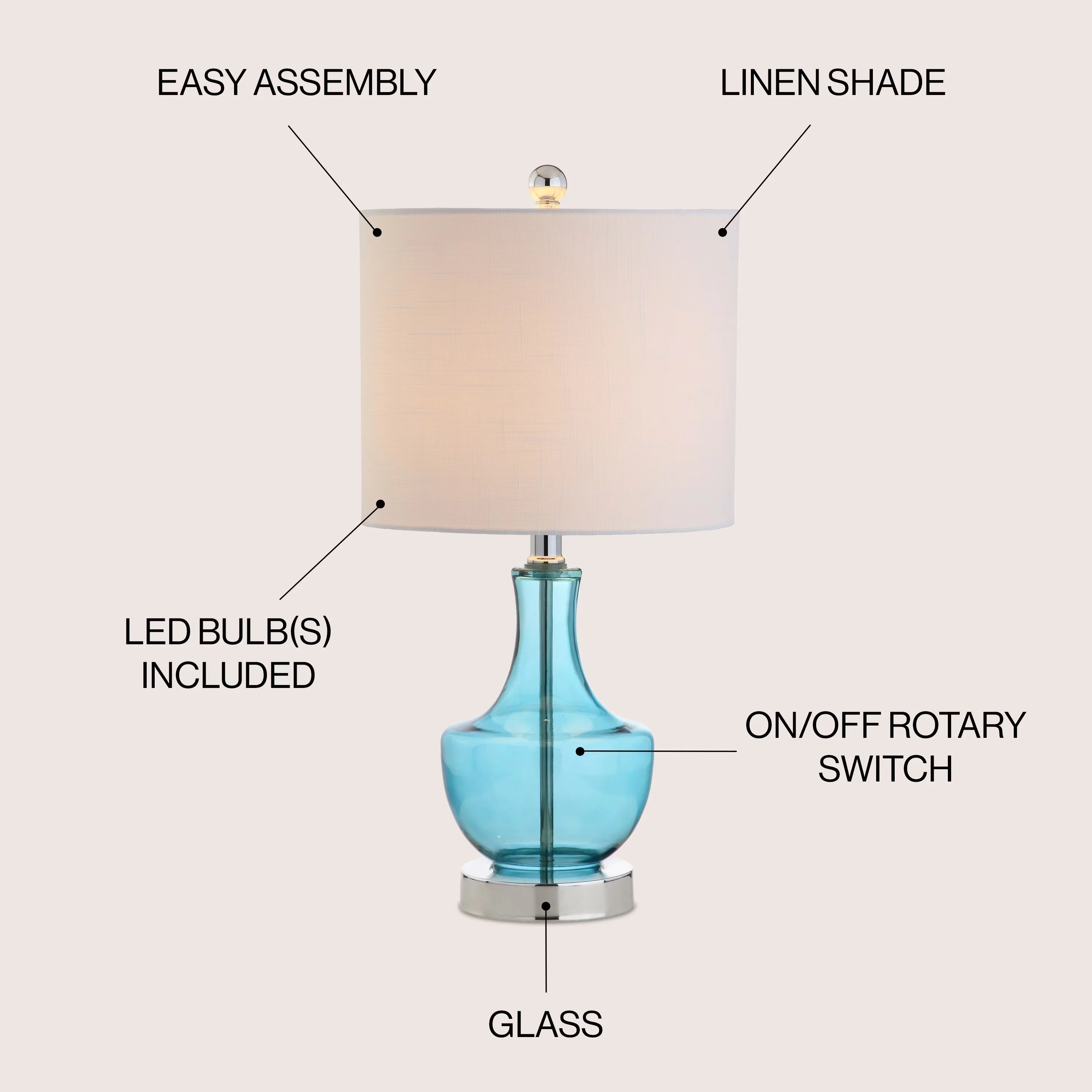 Sleek Table Lamp with LED, Energy Efficient, Coastal - Blue Iron JYL1029C Model 5A4E34