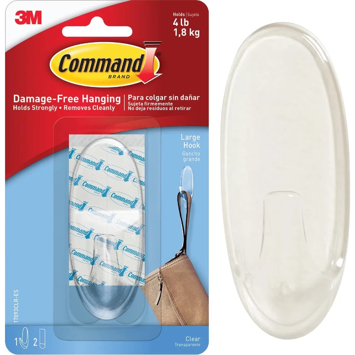 Stylish Damage-Free Hanging with Easy Installation, Hook, Clear - Clear L Model 3693CD