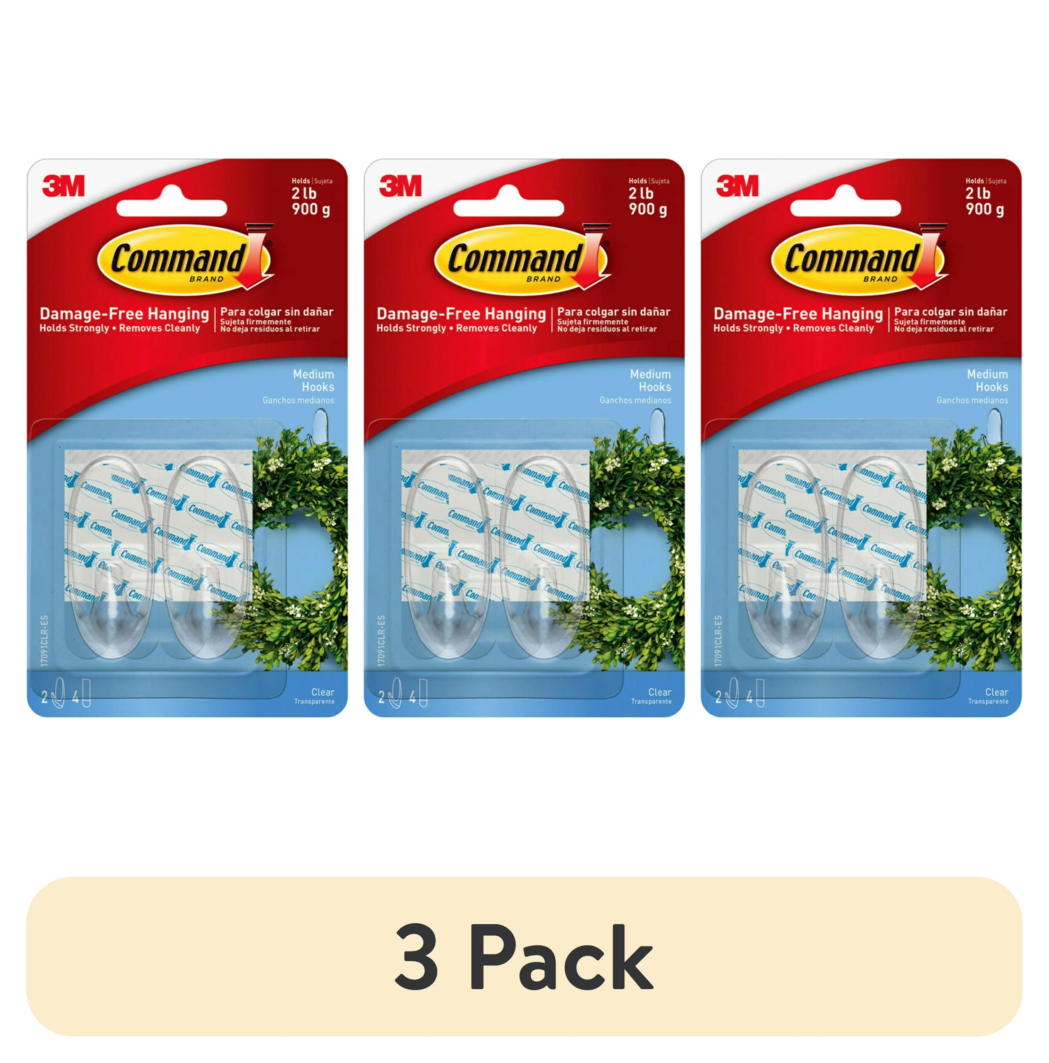 Classic Damage-Free Hanging with Easy Clean, 2 Hooks, Clear - Clear Plastic Model 4028CB