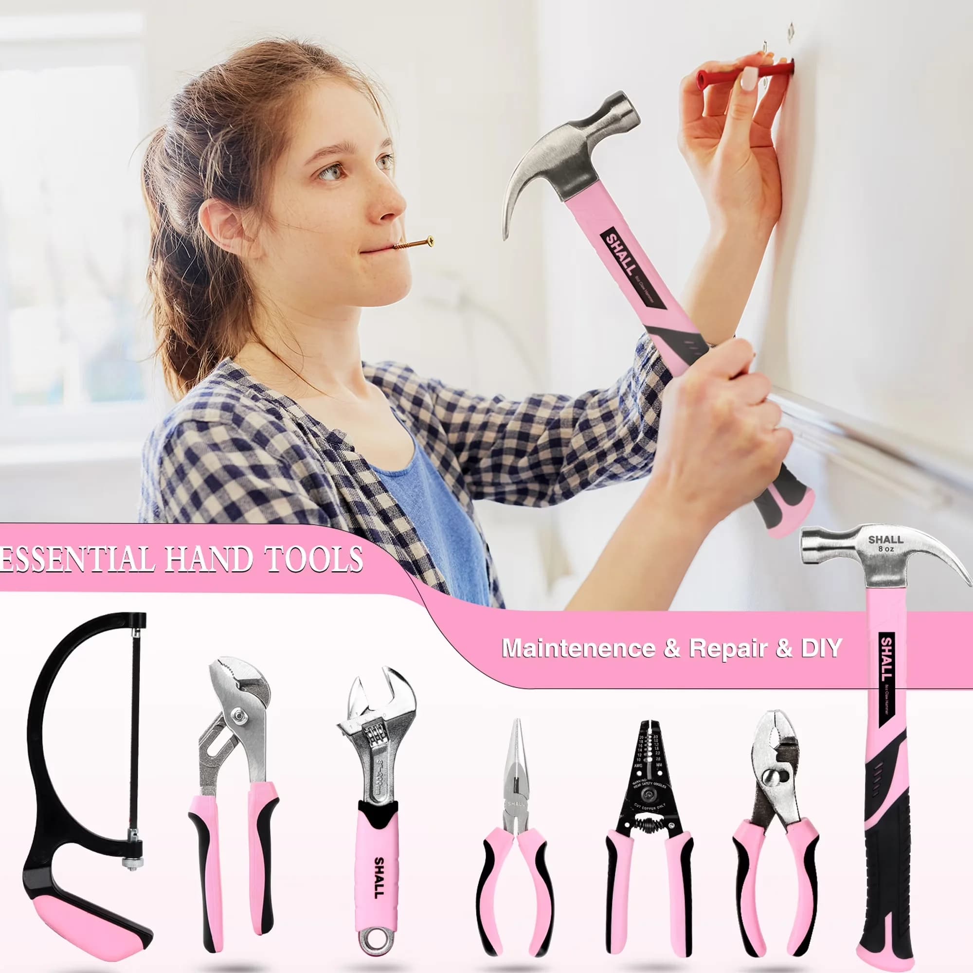 Reliable Hand Tool Set with Cordless, Rustproof, Adjustable - Pink 246 Model 1E39EB