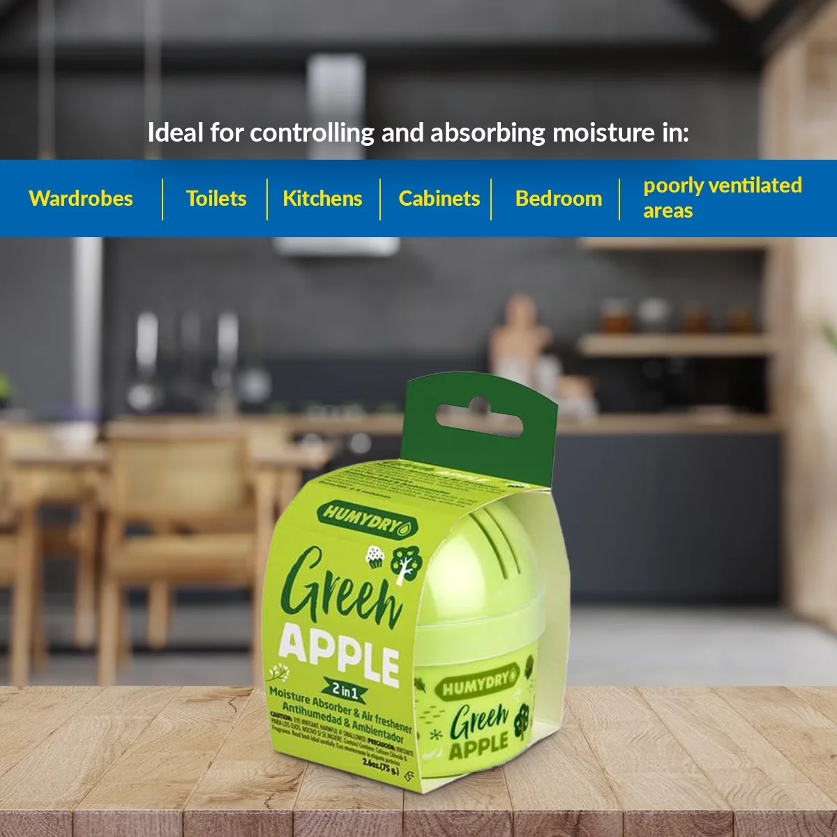 Versatile Dehumidifier with Automatic Shut-Off, Green Apple Fragrance, Moisture Absorber - Multicolor Model EE3F4F