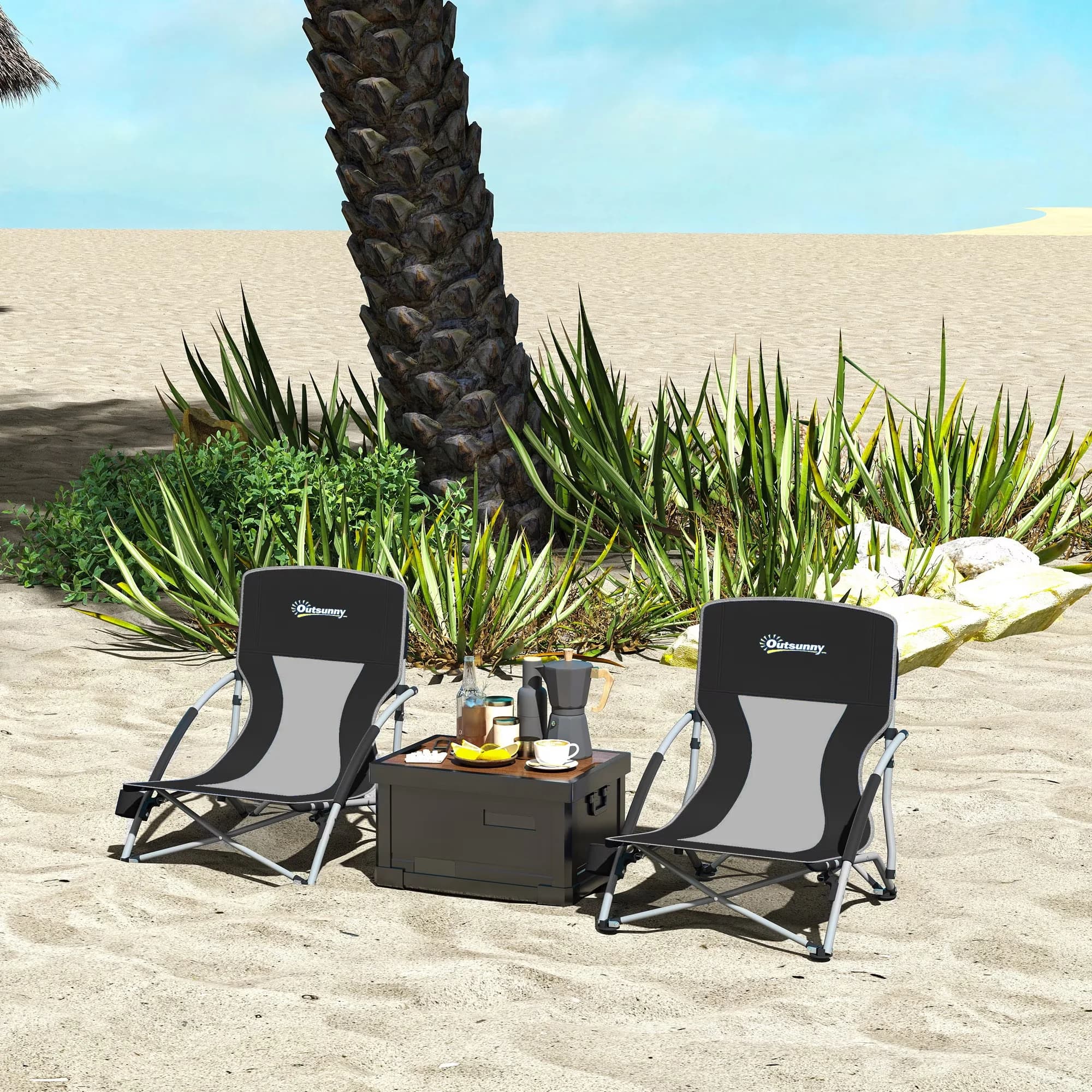Sleek Beach Chair with Folding, Color: Black - Black for Outdoor, Camping Model 8668B6