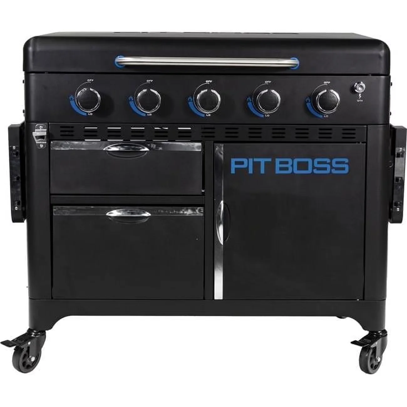 Quality Flat Top Grill with Enclosed Cabinet, Storage Rack - Stainless Steel Model 2E5DB2