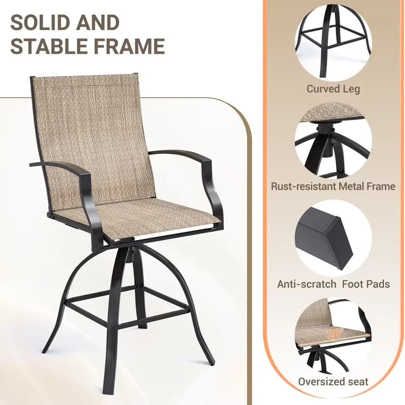 Versatile Patio Dining Set with Weather-Resistant, 3-Piece Swivel Bar, All Weather High Top Bistro - Metal Beige for Garden Model E4D5EF