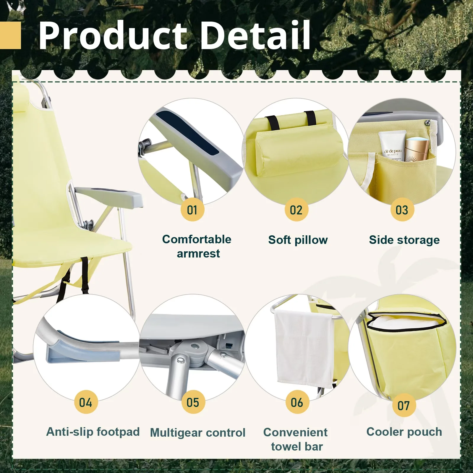 Classic Beach Chair with Weather-Resistant, Hosuana High Seat - Yellow Model 0B0B37