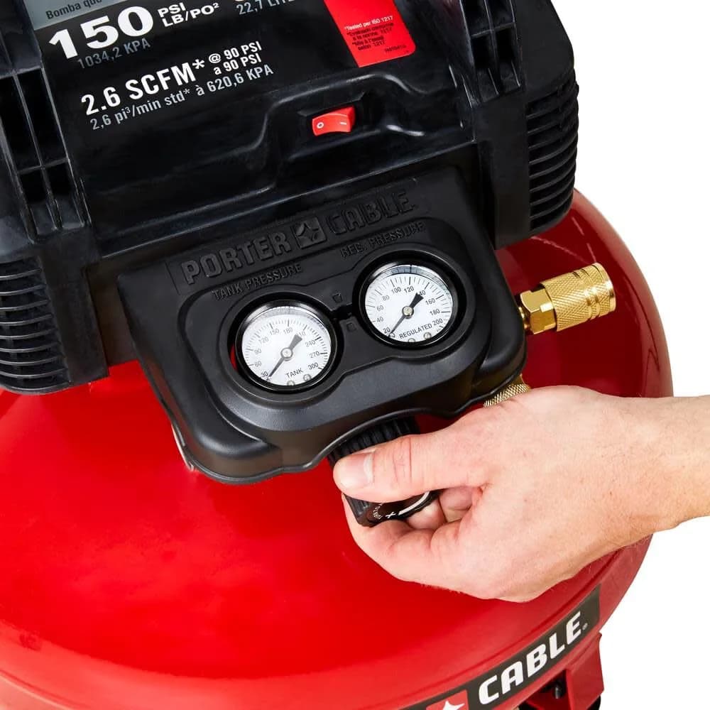 Durable Air Tools Compressor with Adjustable, Garage item, C2002 6-Gallon Pancake - Multi Beige Model 8B4AFC