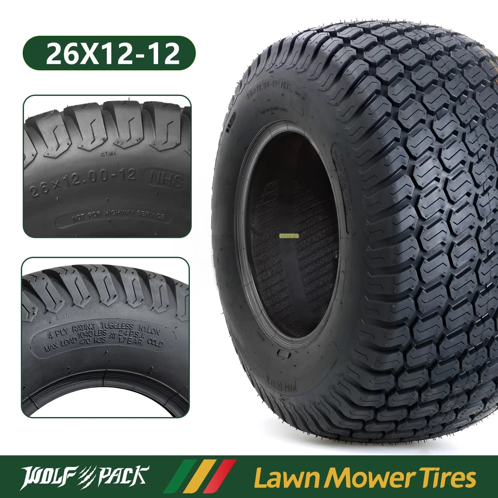 Lawn Mower Tire Innovative with Replacement, Rim Width: 10.5", Tread depth: 0.39” - Model CAB096