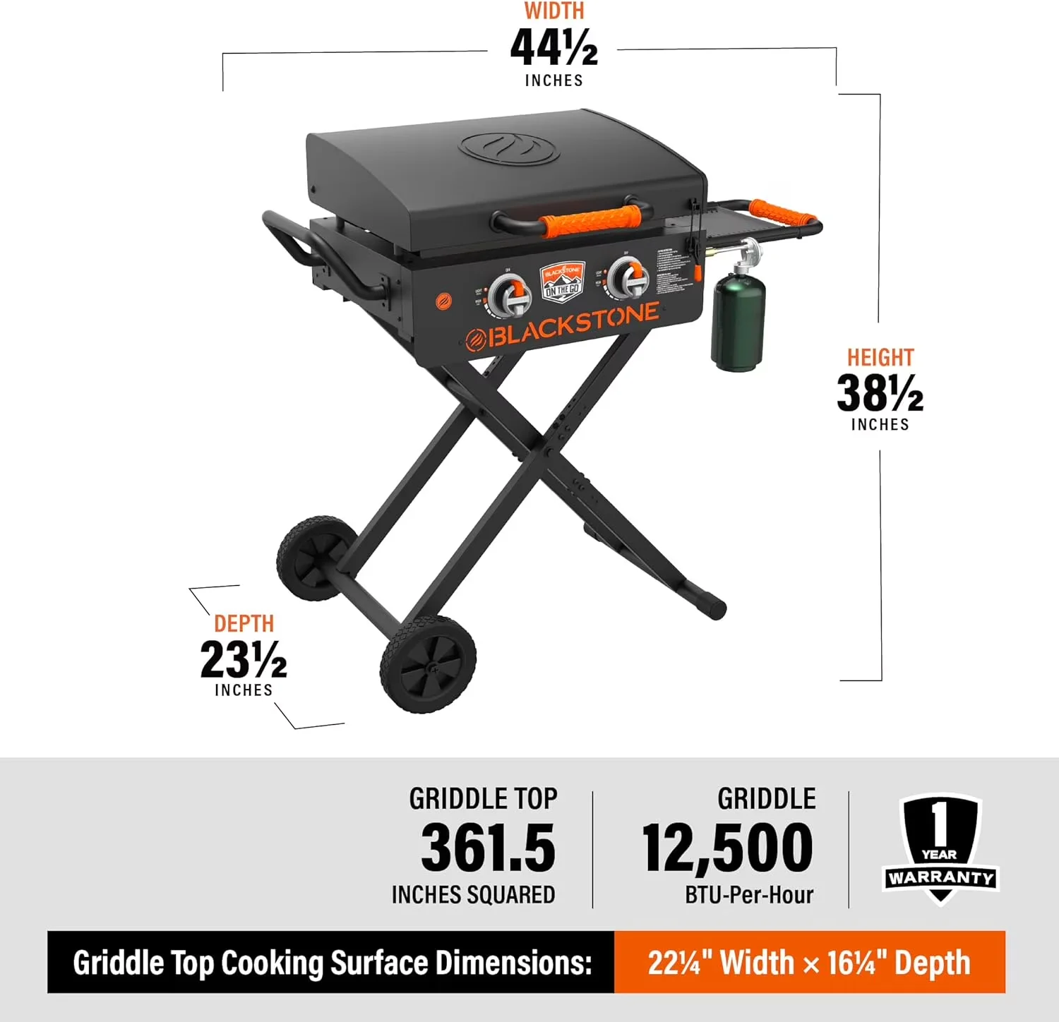Flat Top Grill Compact with Adjustable, Hood, Wheels make transportation easy - Steel Model 61ECDE