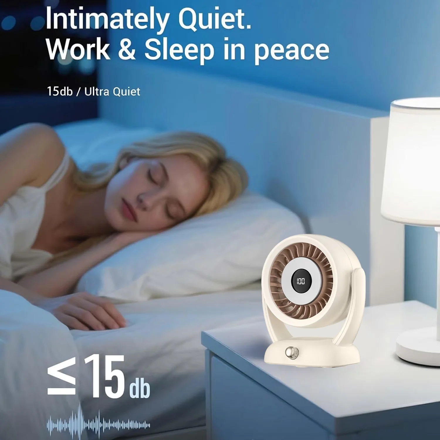 Innovative Fans In Cooling with Battery, Led Display, 100 Speed Adjustable Table Fan - White Abs for Home, Travel Model 1300C7