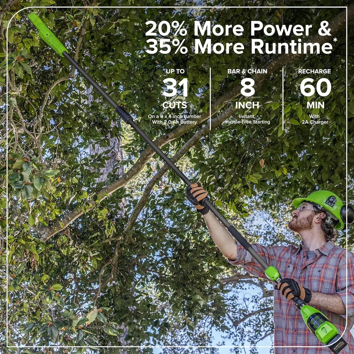 Pole Saw Essential with Battery, 30W, 24V - Green - Universal Fit Model FA2ADE