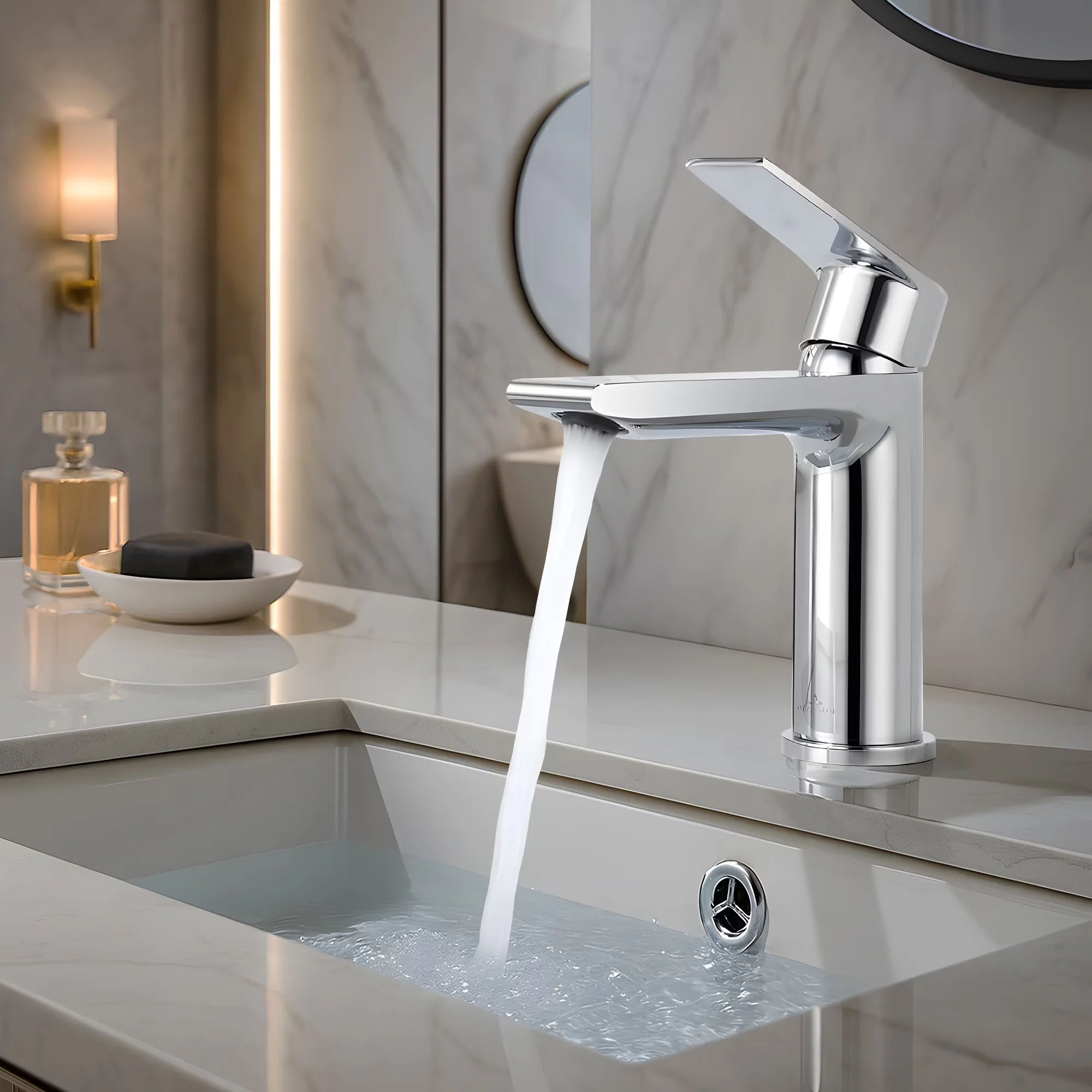 Classic Bathroom Renovation with Brass Chrome Single Hole Faucet, Crafted from durable brass material. - Chrome Brass Model 75FAEE