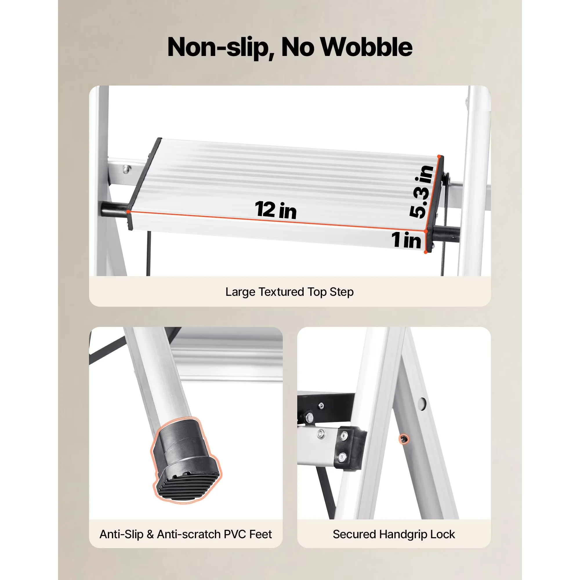 Stylish Ladders And Step Stool with Foldable, Anti-Slip, Portable Aluminum - Silver Aluminum Alloy for Home, Kitchen Model 7EDC56