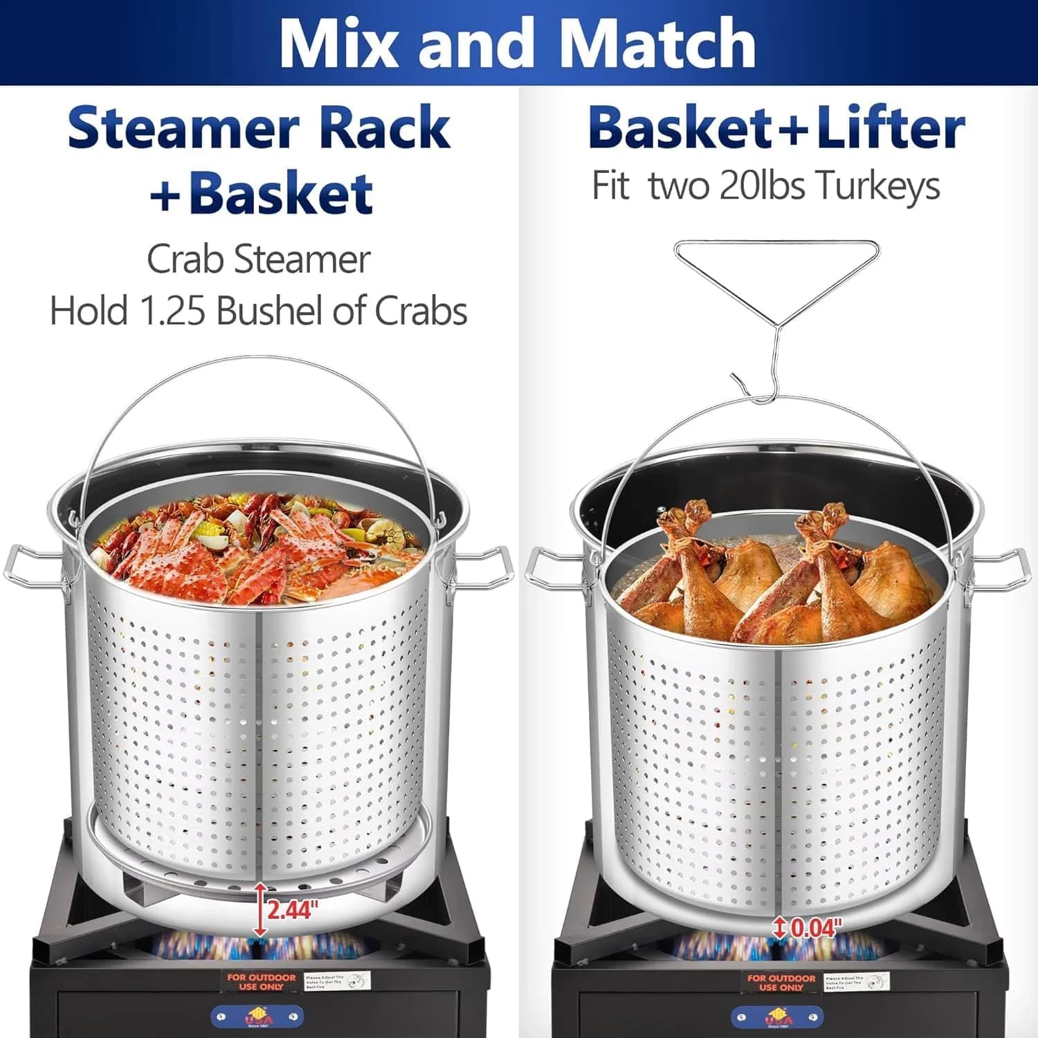 Classic Outdoor Fryer with Crawfish Boiler, Basket - Silver Stainless Steel Model 0379C7