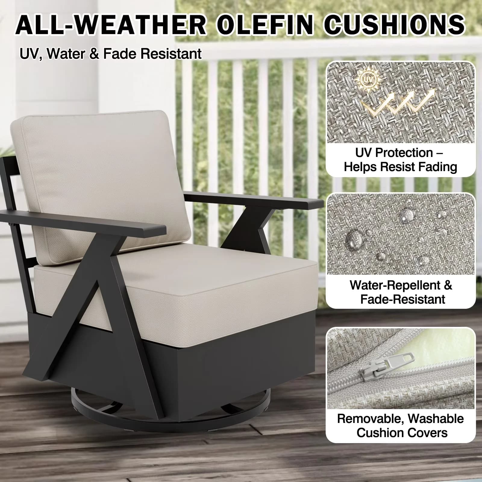 Patio Conversation Set Essential with 4 Swivel Chairs, Couch - Black/Beige Steel;Aluminum Model 0D43E9