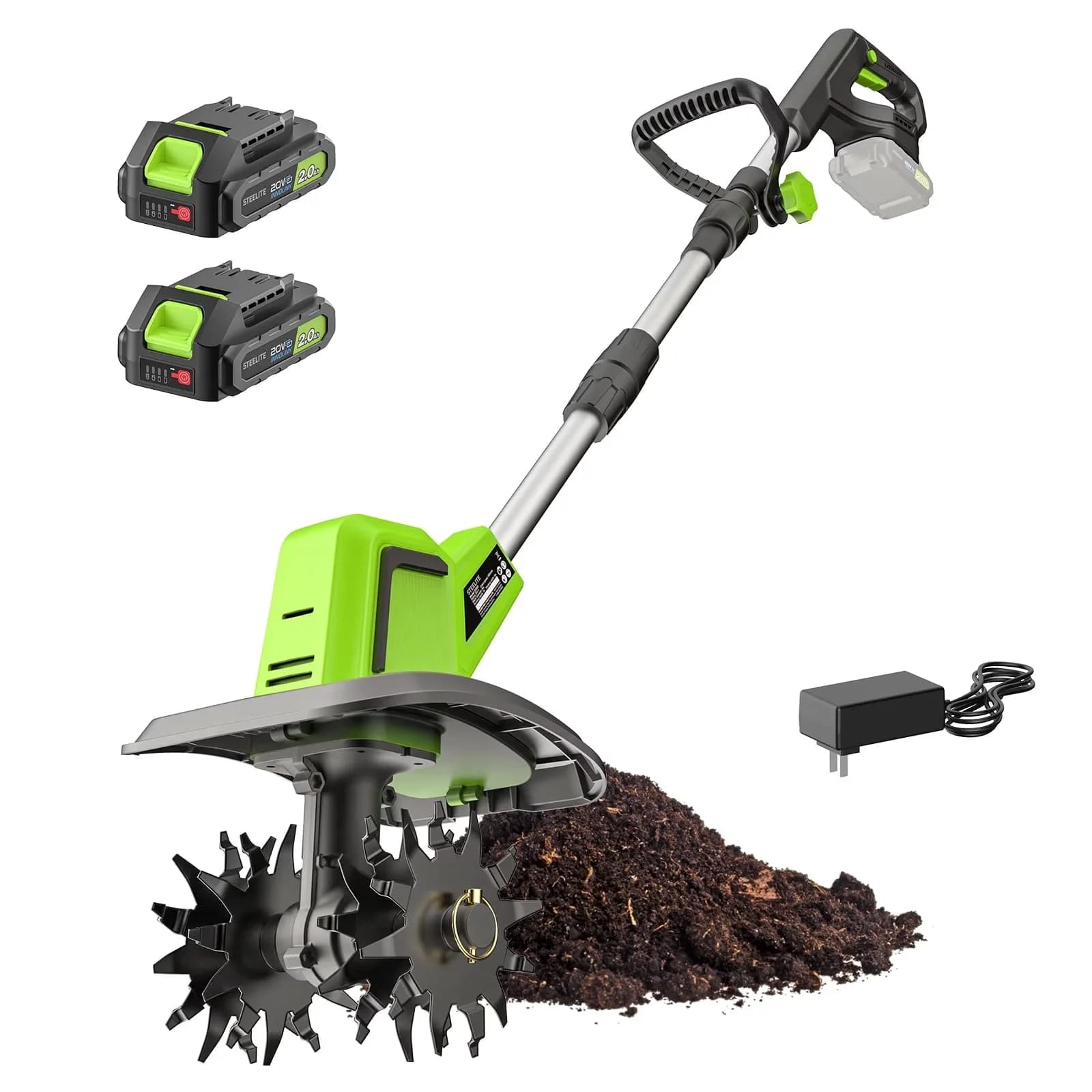 Compact Trillers Cultivator with Battery, 21V, 9-Inch Electric Garden Tiller - Model 3E445A