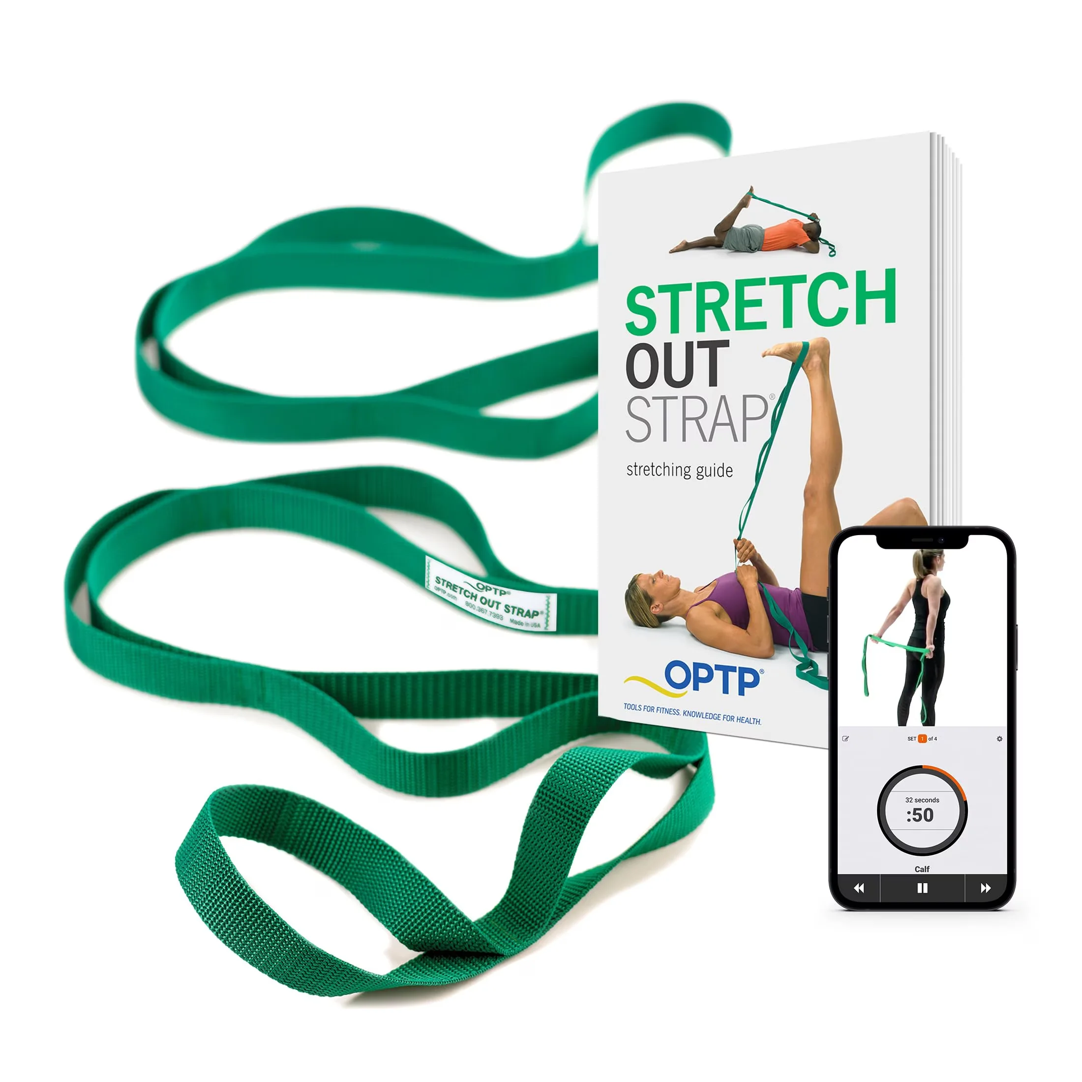 Durable Home Gym Accessory with Exercise Book, Top Choice Stretch Out Straps - Nylon Green Model E072FB