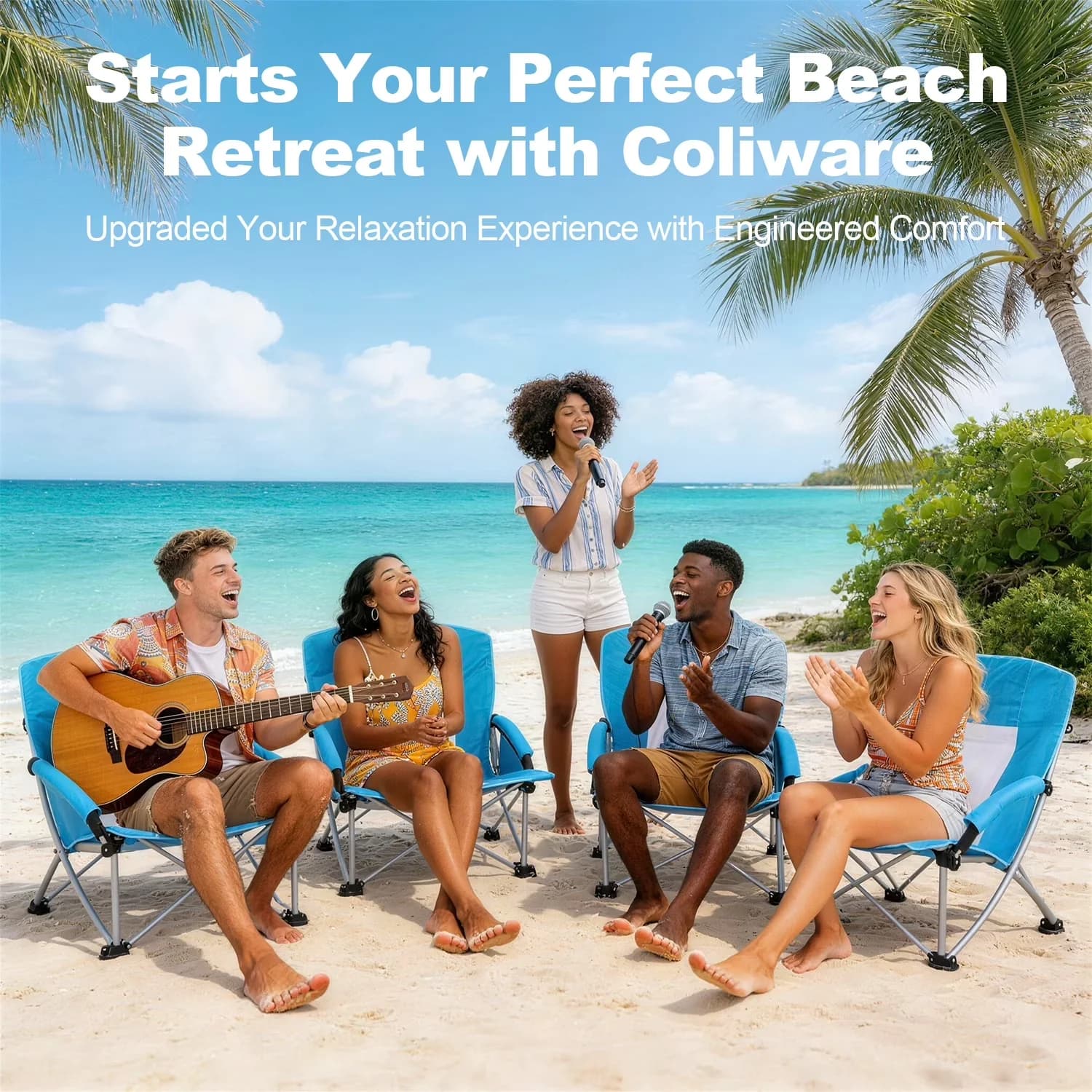 Premium Beach Chair with Waterproof, Water-Resistant - Blue for Outdoor Model 6392FE