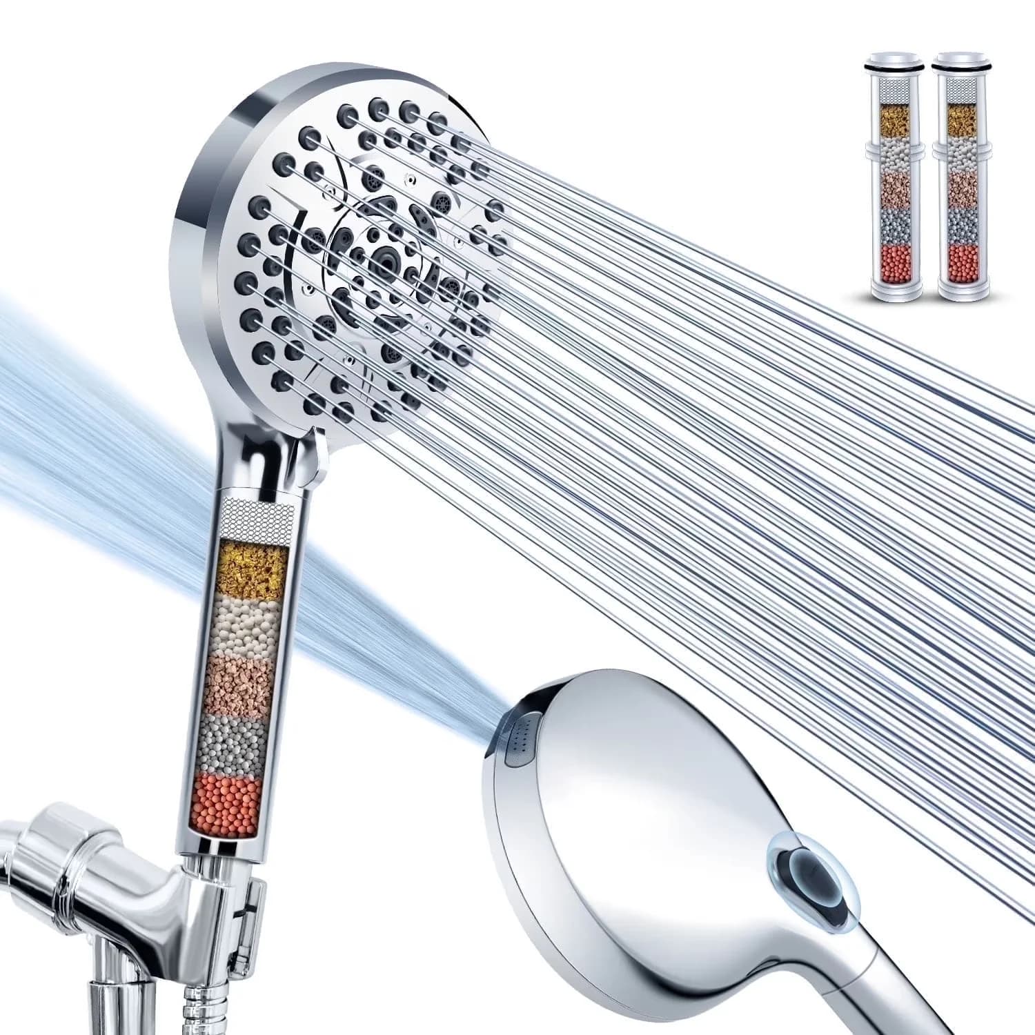 Modern Shower Head with Easy Installation, Flexible, Adjustable - Abs Silver Model 0D156A