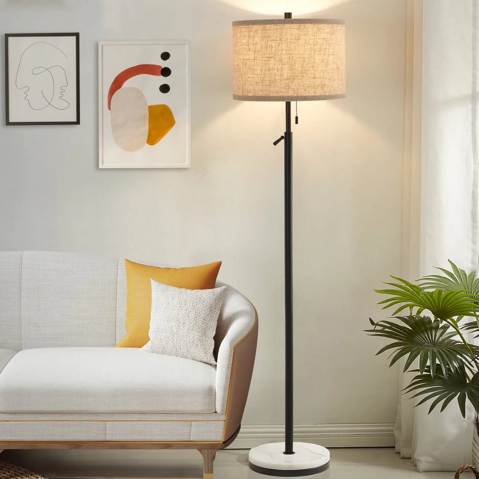 Floor Lamp Efficient with LED, Adjustable Height, Light Source Type: LED - Black Fabric for Living Room, Bedroom Model 706799