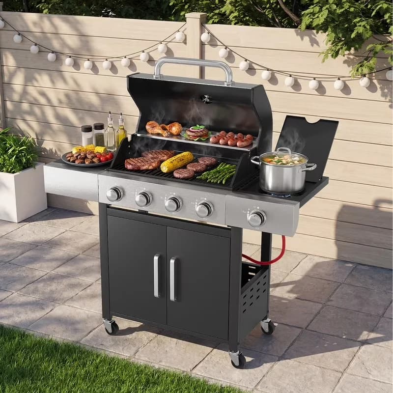 Essential Flat Top Grill with Portable, Grease Pan, Tool Holder - Stainless Steel for Patio Model EAC81D