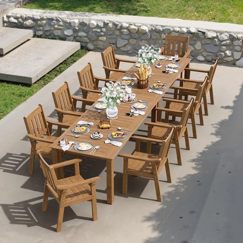 Patio Dining Set Modern with Umbrella Hole& Aluminum Frame, 12-Piece HIPS All Weather Outdoor Sets - Hips Brown Model 9D65CF