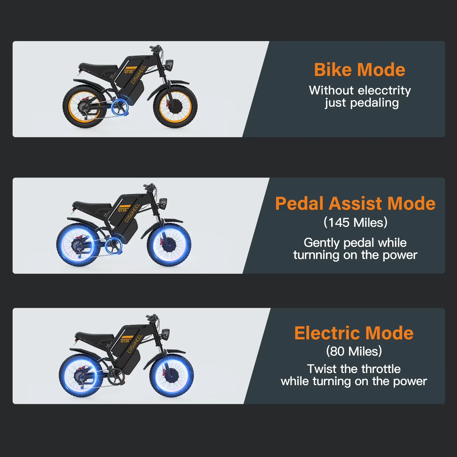 Electric Bike Sleek with Battery, 48V, Adjustable Speed - GT20 - Satisfaction Guaranteed Model A2C53E