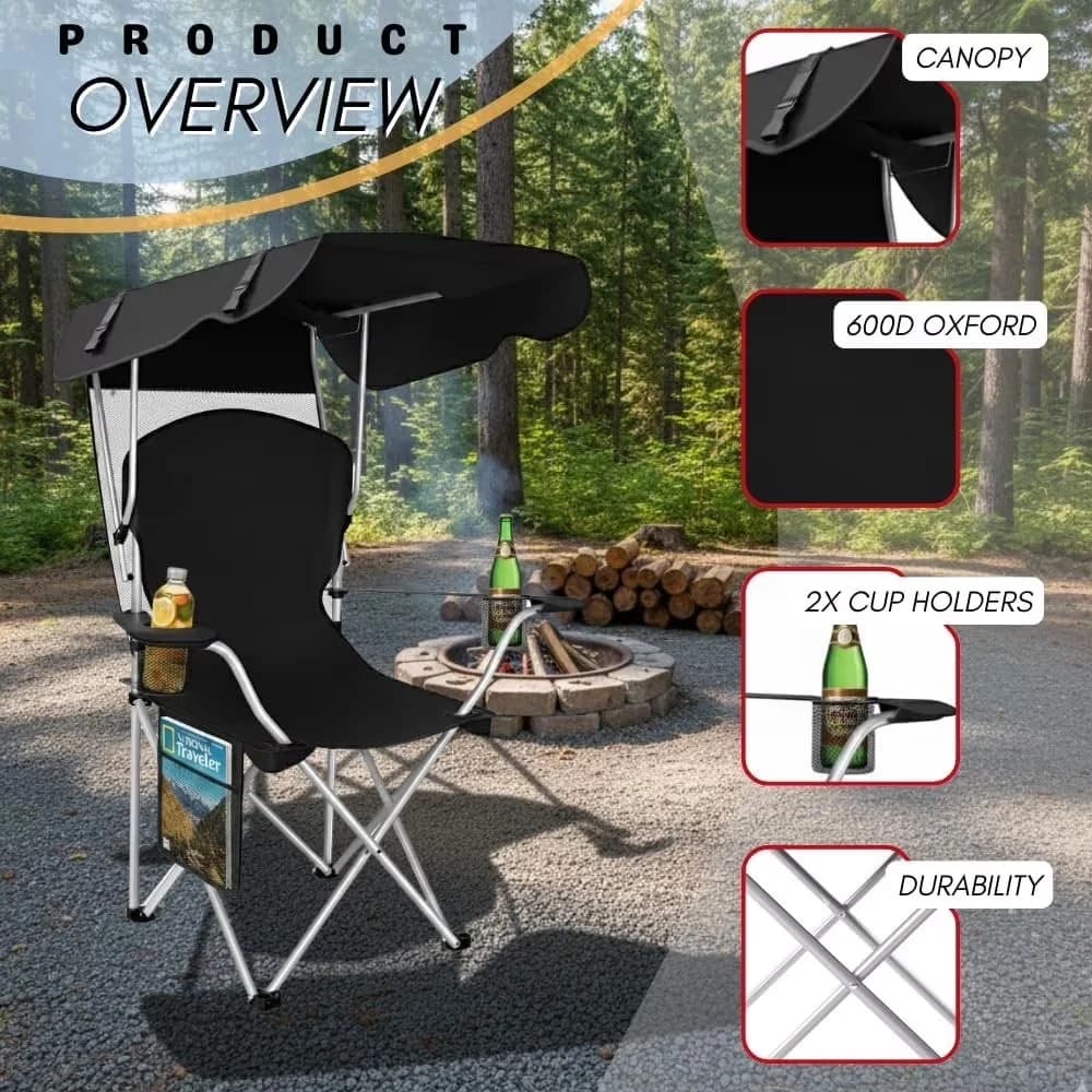 Innovative Beach Chair with Collapsible, Folding - Canvas, Aluminum Black for Camping Model E2522F