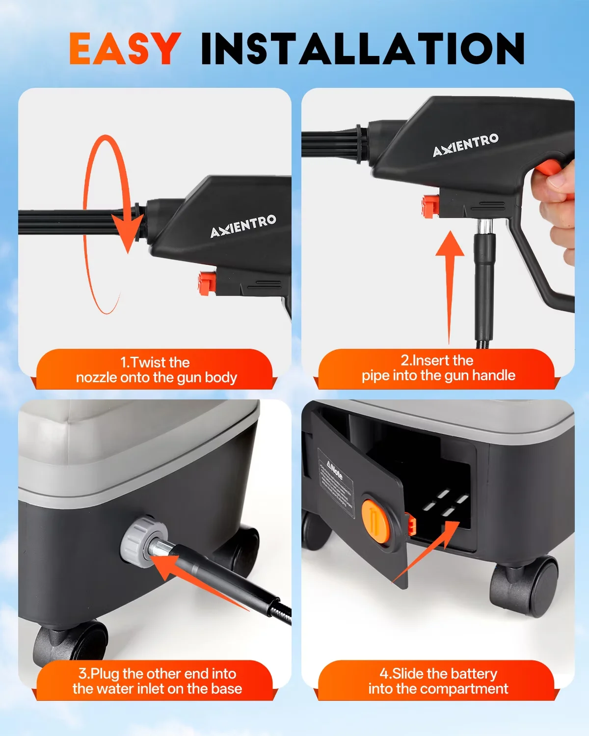 Sleek Pressure Washer with Battery, Chemical / Detergent Injection for Car, Patio - Model 42FF5C
