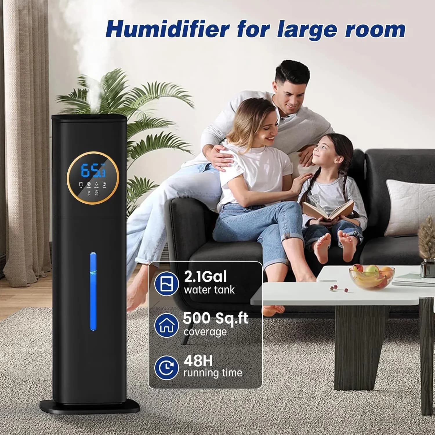 Humidifier Stylish with Water Level Indicator, Timer, Humidifiers - Black Model 73421C