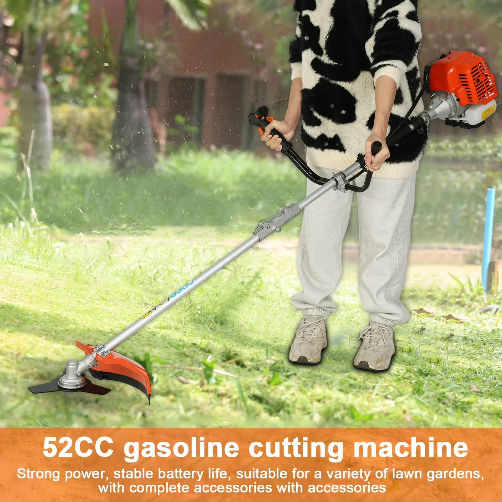 Premium String Trimmer with Edger Conversion Capable, 2-in-1 Air-Cooled Gas Weed Wacker, 52cc 2-Stroke Gas Weed Eater - Orange Model 67DAA2
