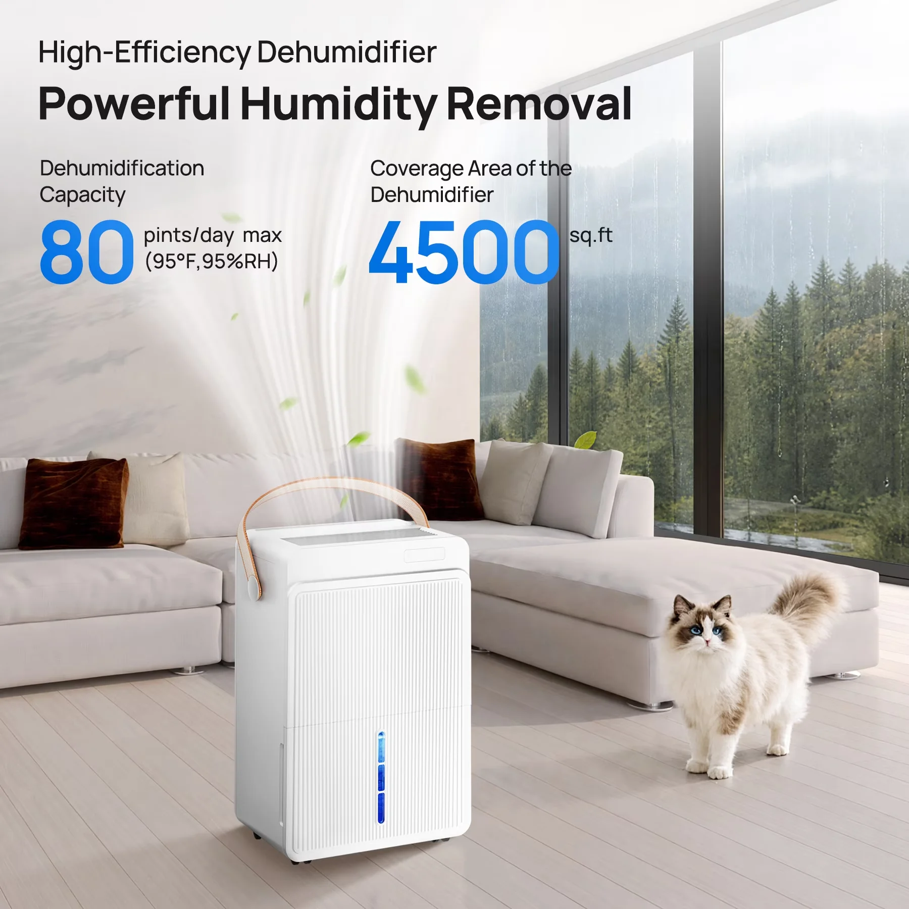 Efficient Dehumidifier with Bucket Full Indicator, Automatic Defrost Control, Adjustable Humidistat - White for Large, Rooms Model 242279