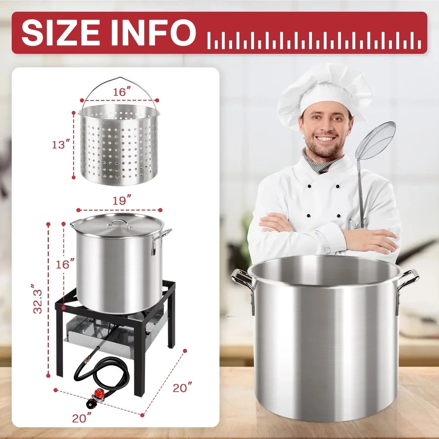 Classic Outdoor Fryer with 110000 BTU, Nonstick, 60QT Crawfish Boiler - Aluminium Model 988B47