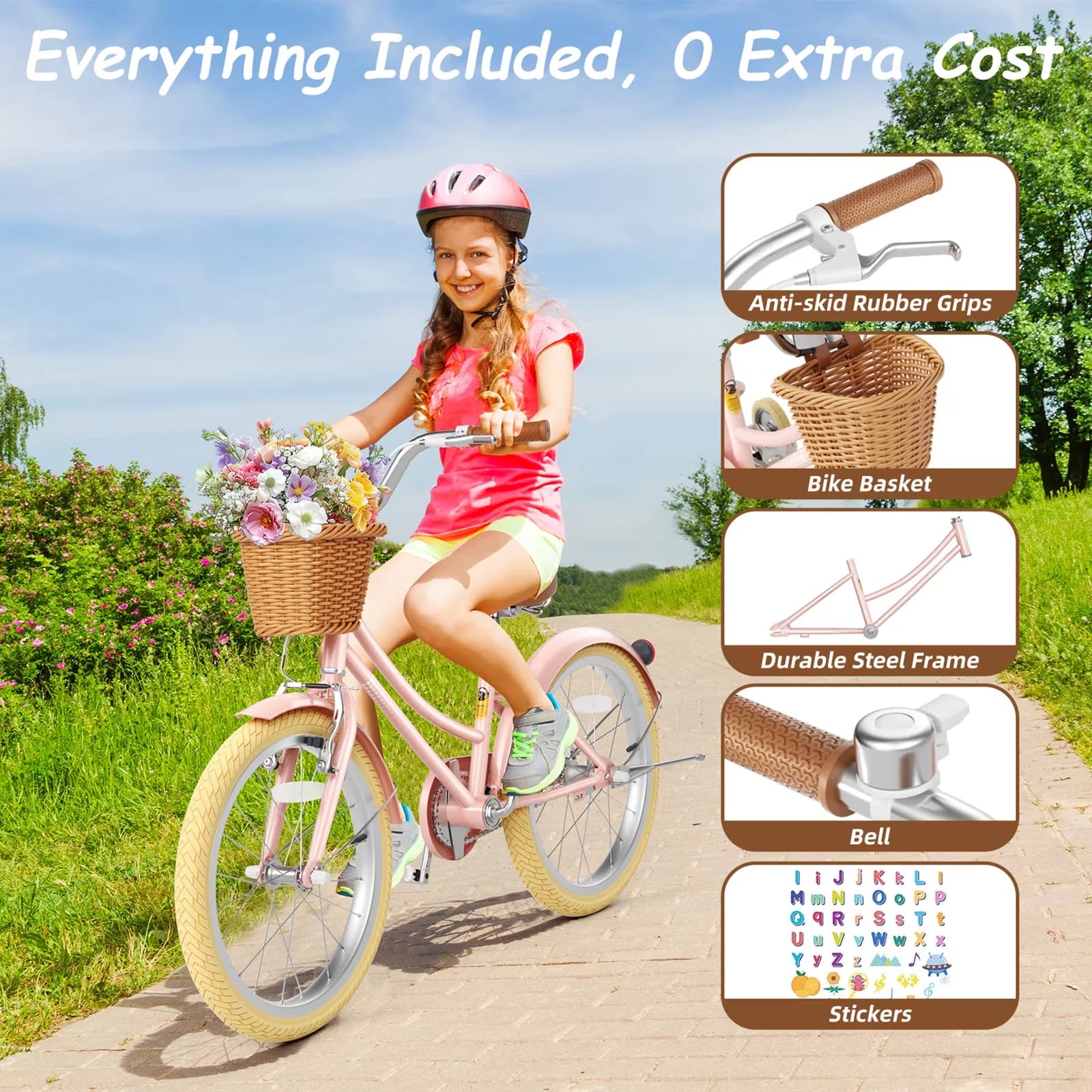 Durable Kids Bike with Adjustable Seat Height, 20 Inch Girls - 6-12 for Home and Office Model 5FCD9C