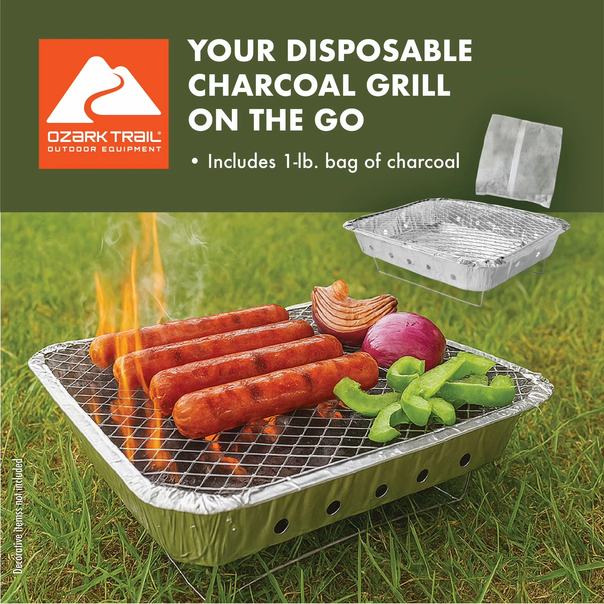 Premium Charcoal Grill with Portable, Cooking Surface: 11.5 inch x 9 inch, Disposable Instant - Aluminum Silver Model F7E213
