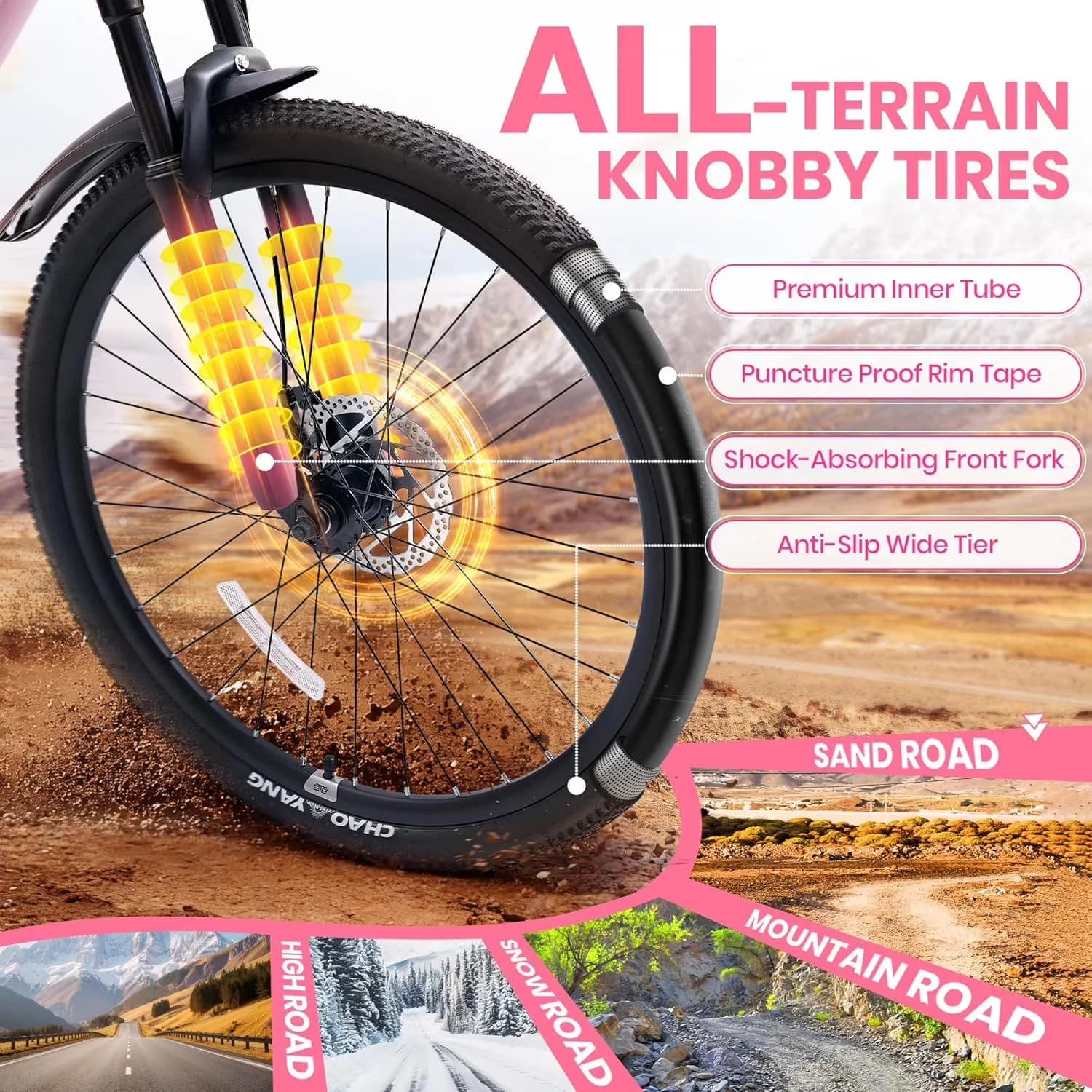 Mountain Bike Modern with Adjustable Height, Adjustable Speed, 24 inch - Pink Model AA67B4