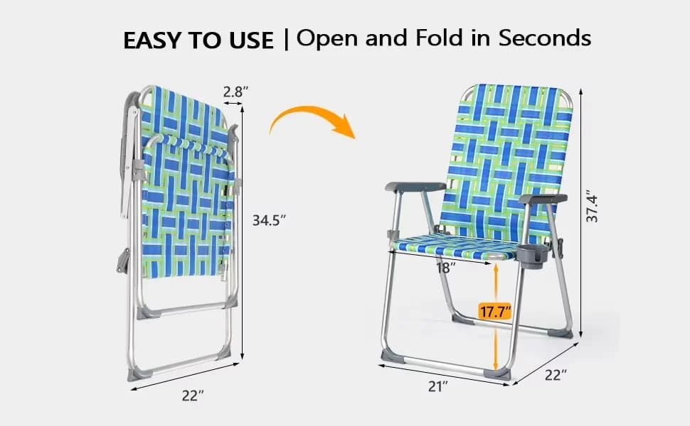 Beach Chair Reliable with Folding, Detachable Cup Holder - Blue Aluminum Model 8C2BB4