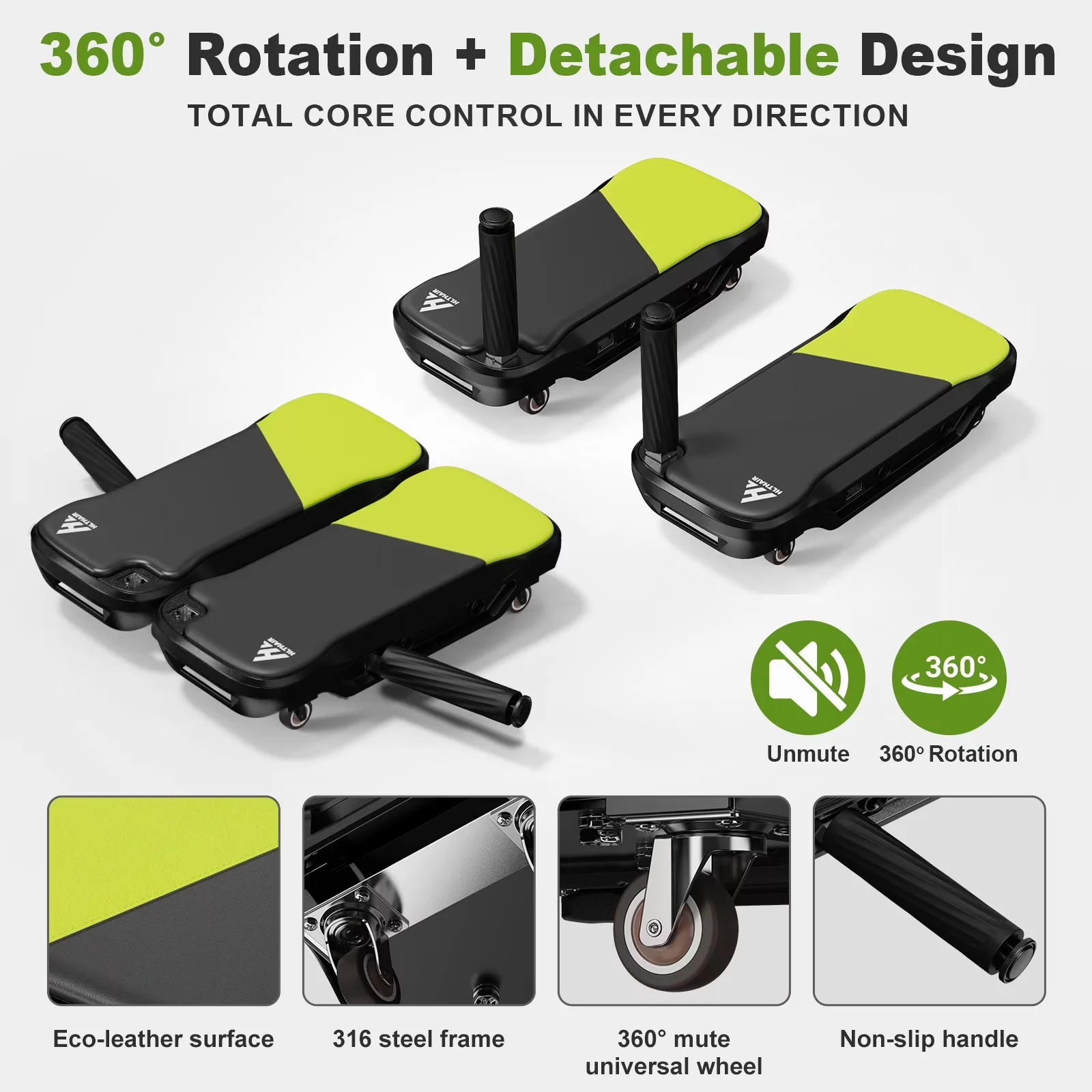 Premium Home Gym with 360°, Elbow Support Detachable Ab Wheel - Stainless Steel Green for Home Model 32AF87