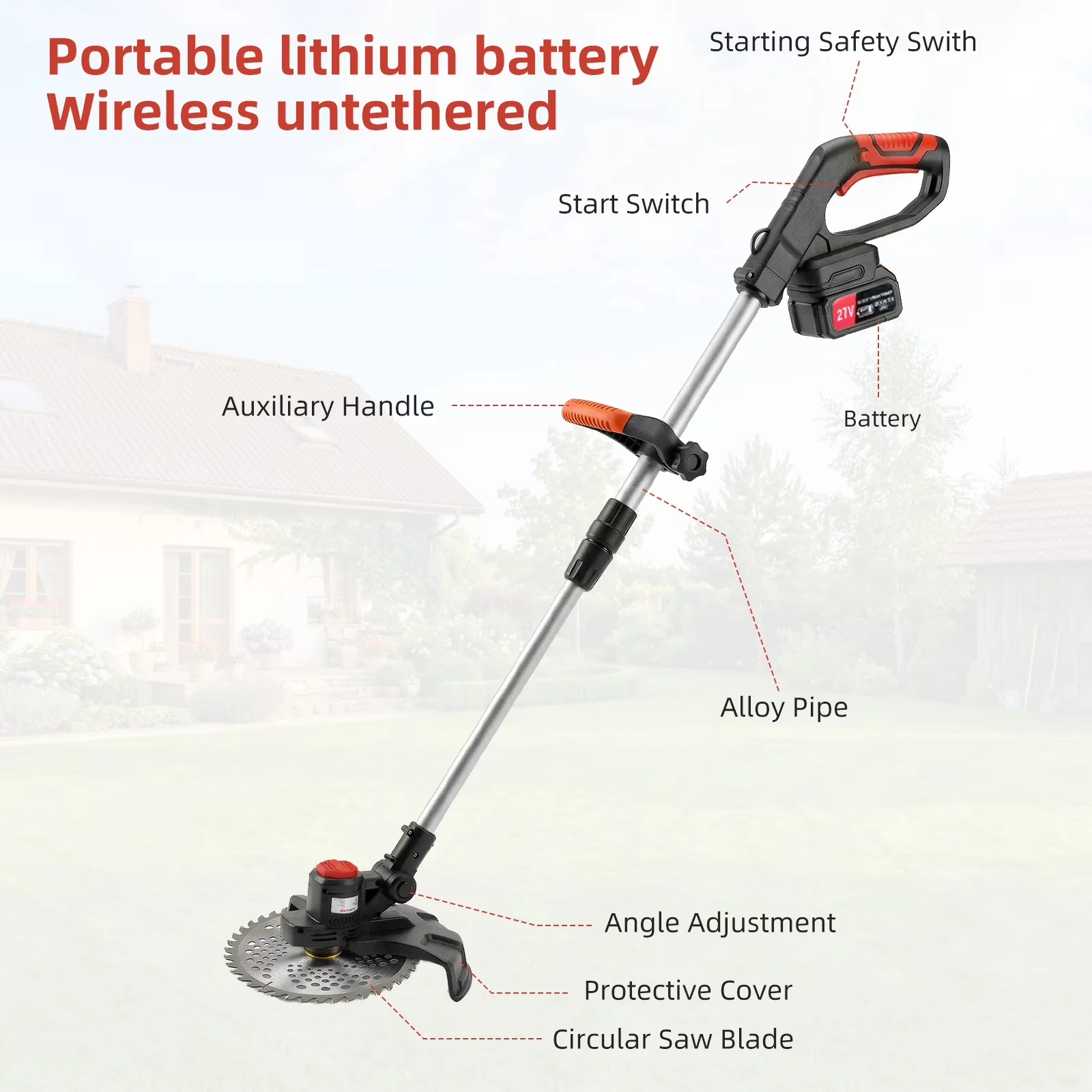 String Trimmer Essential with Battery, 650W, 21V - Red for General Purpose Model CA4DBD